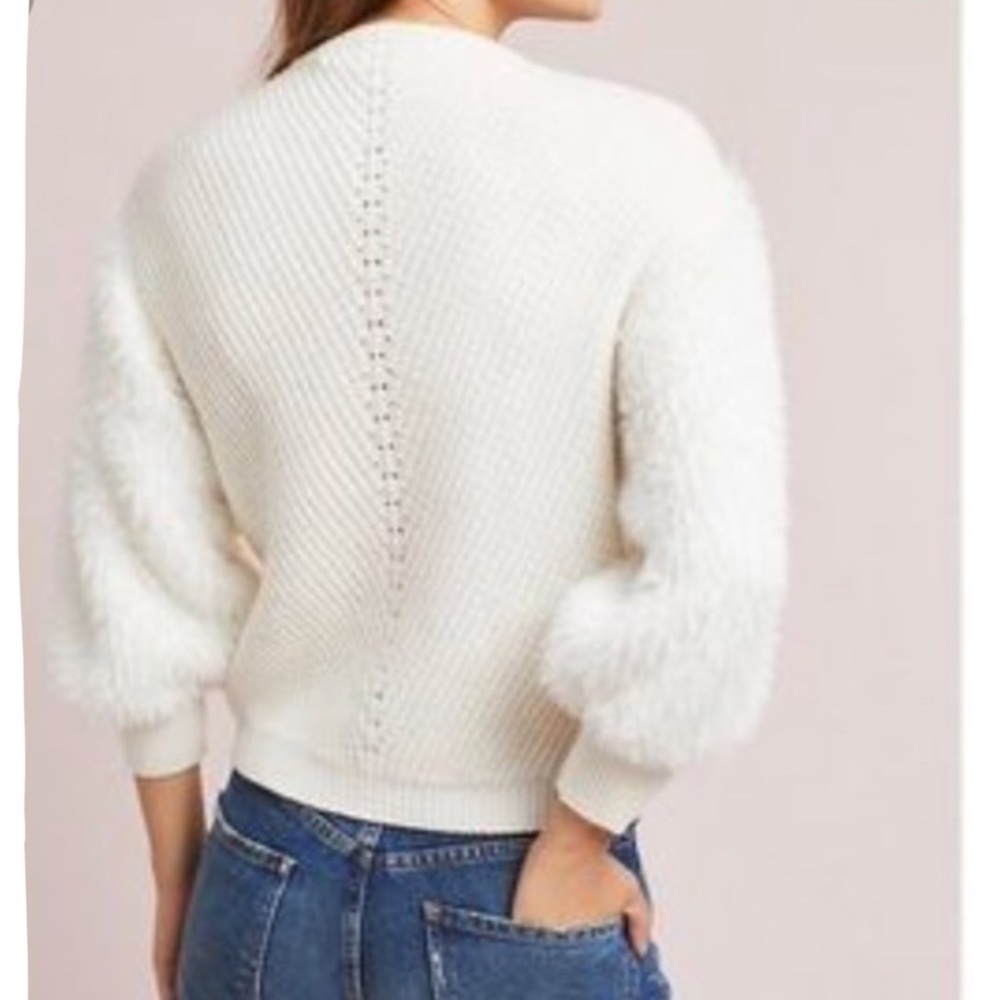 🔥Anthro Knitted & Knotted ivory soft eyelash sleeves sweater - Picture 3 of 12